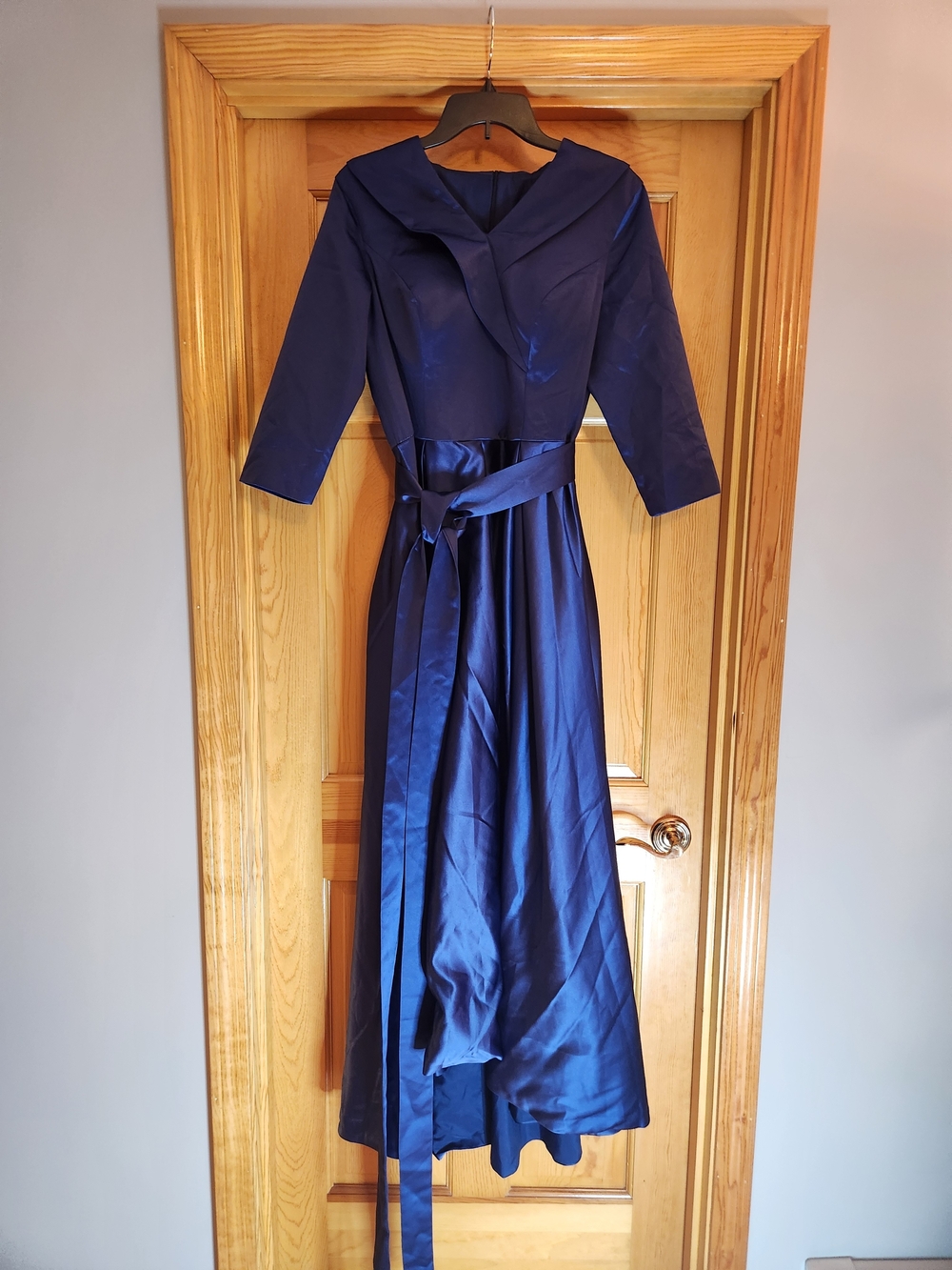 Size 16 Satin Midnight Blue High Low Dress with Waist Tie - Picture 2 of 5